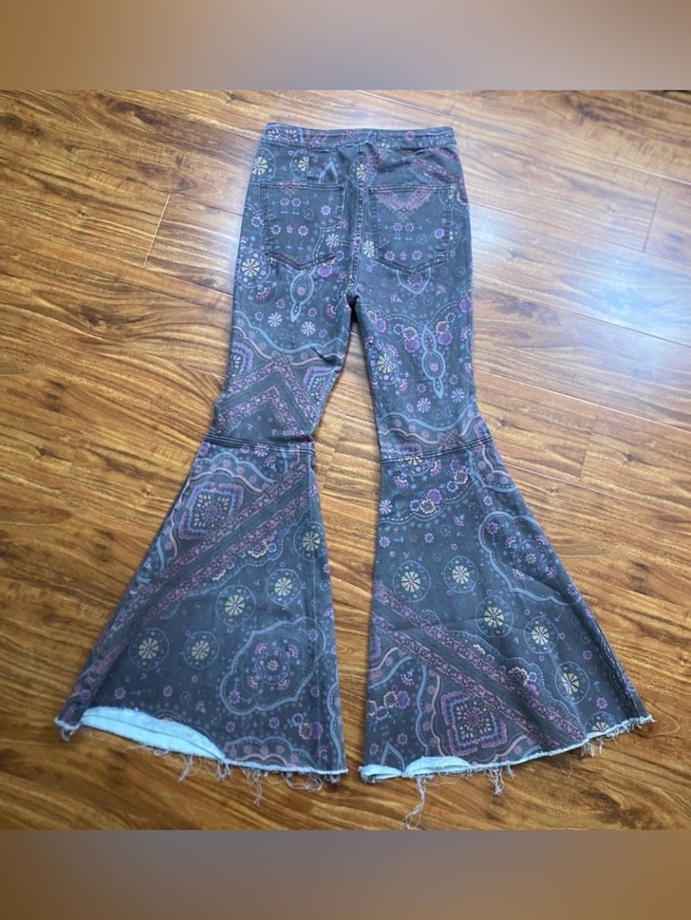 Free People Womens Brown Paisley High Waist Flare Jeans Size 27 Boho Western